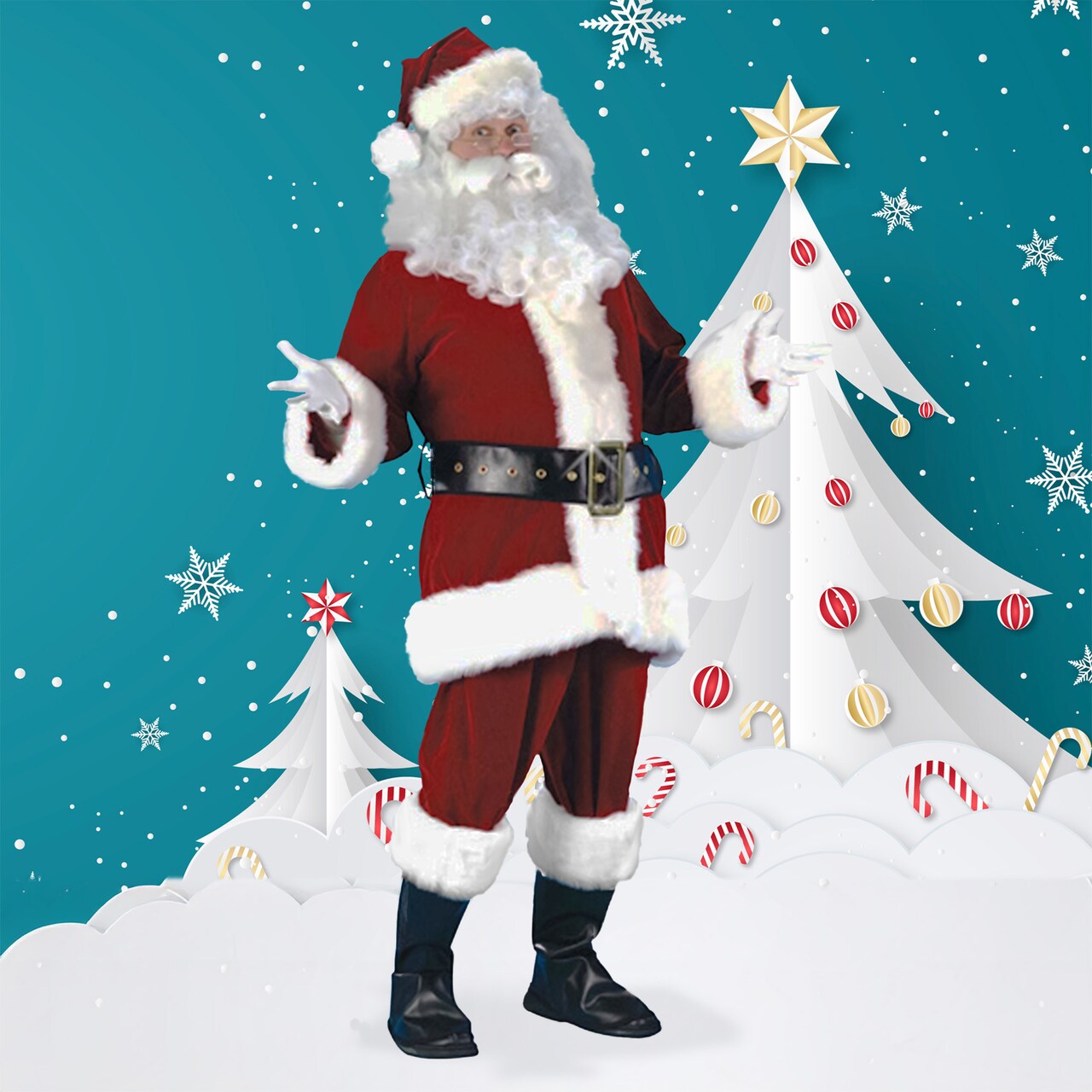 Fun World Red and White Plush Velour Santa Claus Adult Christmas Costume Suit - Plus Size